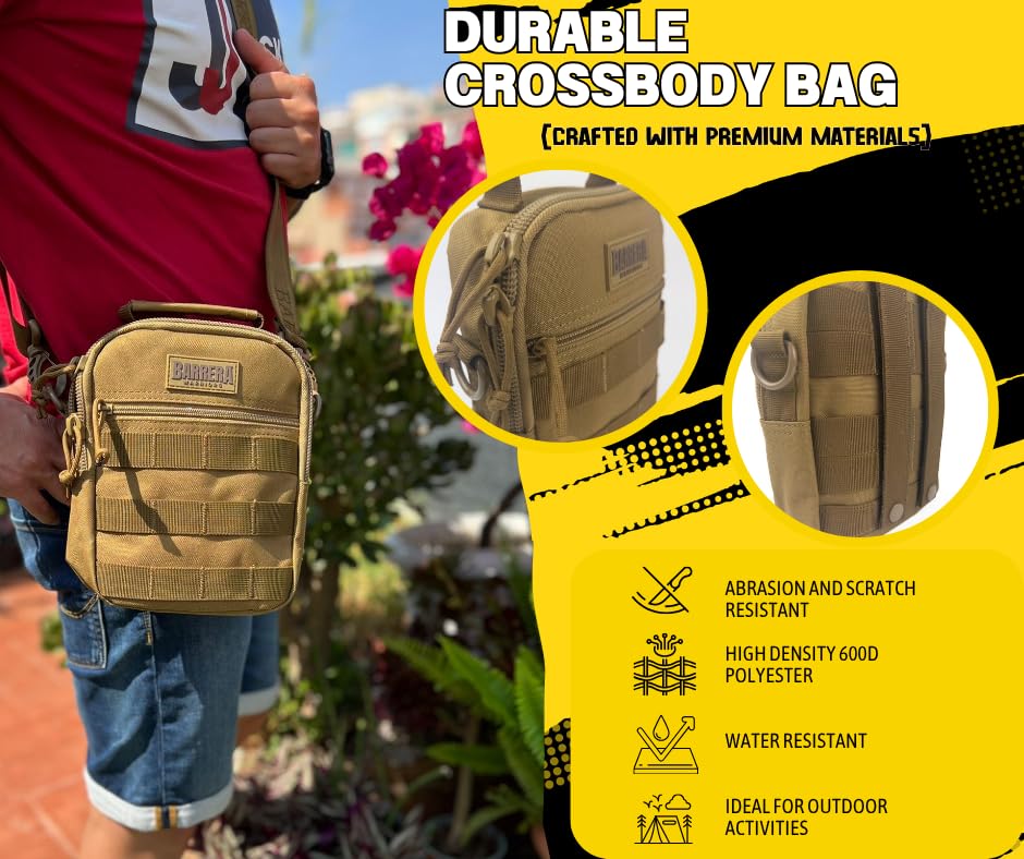 BARRERA warriors- Mini Crossbody bag for men, Handbag Adjustable Bag, Sling bag for men, tactical molle pouch (COYOTE BROWN, Small)