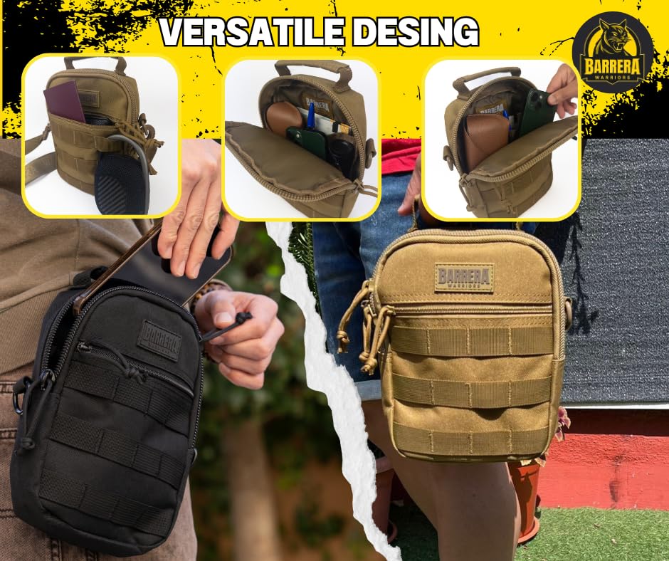 BARRERA warriors- Mini Crossbody bag for men, Handbag Adjustable Bag, Sling bag for men, tactical molle pouch (COYOTE BROWN, Small)