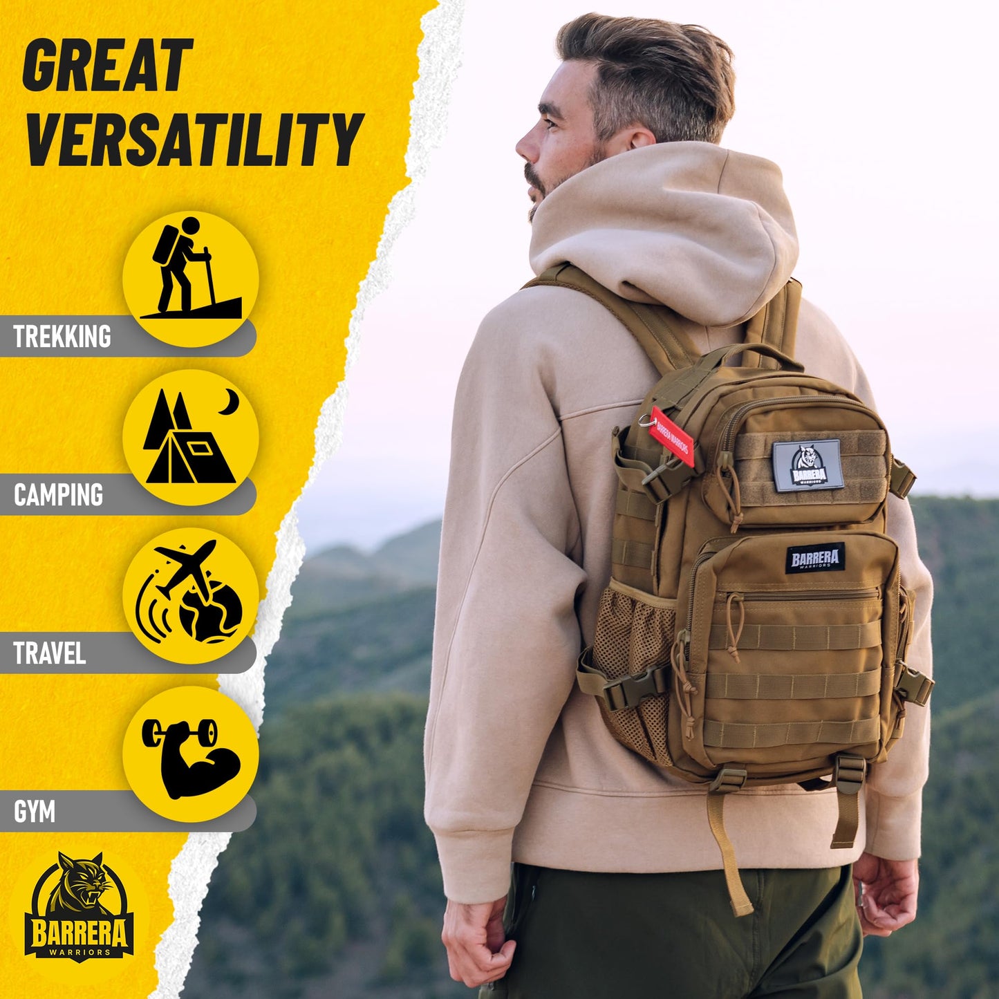 BARRERA warriors-Tactical Backpack .-Military Backpack-Tactical Backpack For Men-Molle Backpack-Tactical Laptop Backpack (COYOTE BROWN 25L)
