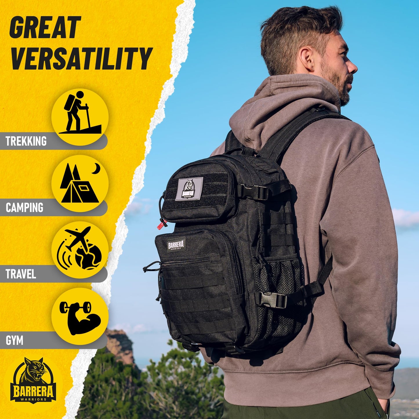 BARRERA warriors-Tactical Backpack .-Small Military Backpack-Tactical Backpack For Men-Molle Backpack-Tactical Laptop Backpack (BLACK 25L)