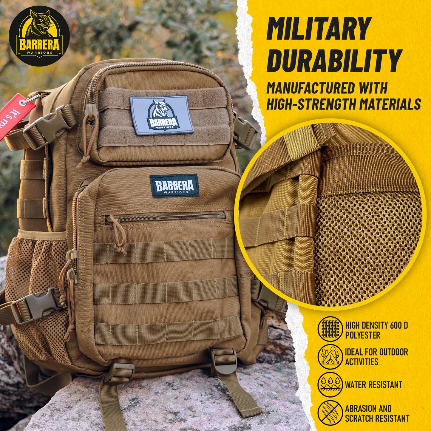 BARRERA warriors-Tactical Backpack .-Military Backpack-Tactical Backpack For Men-Molle Backpack-Tactical Laptop Backpack (COYOTE BROWN 25L)