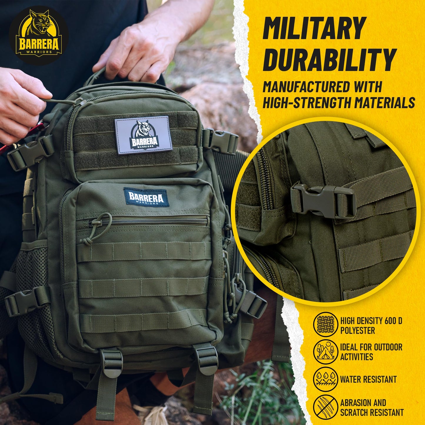 BARRERA warriors- 25l Tactical Backpack - Small Military Backpack-Tactical Backpack For Men-Molle Backpack-Tactical Laptop Backpack. (OLIVE DRAB)