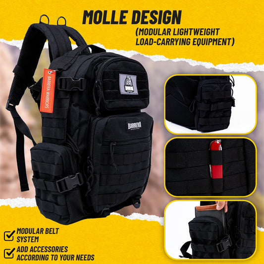 BARRERA warriors-Tactical Backpack .-Small Military Backpack-Tactical Backpack For Men-Molle Backpack-Tactical Laptop Backpack (BLACK 25L)