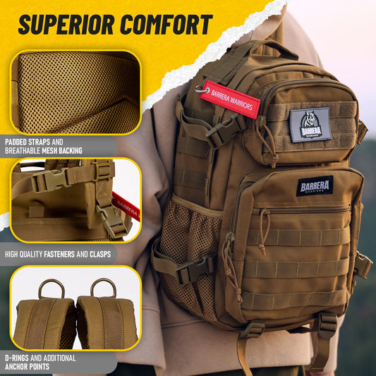 BARRERA warriors-Tactical Backpack .-Military Backpack-Tactical Backpack For Men-Molle Backpack-Tactical Laptop Backpack (COYOTE BROWN 25L)