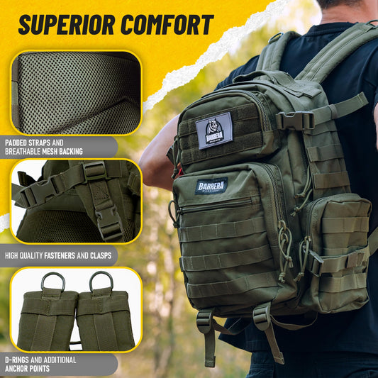 BARRERA warriors- 25l Tactical Backpack - Small Military Backpack-Tactical Backpack For Men-Molle Backpack-Tactical Laptop Backpack. (OLIVE DRAB)